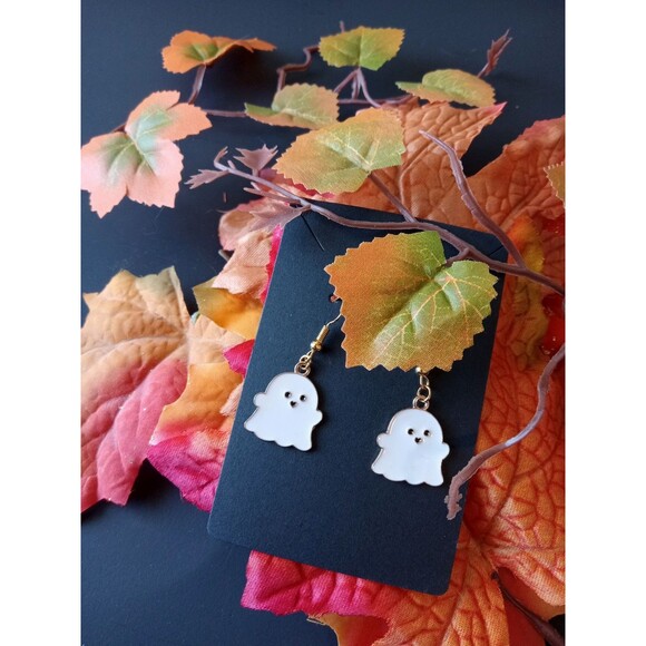 NWT Halloween White Ghost Earrings w/ Gold-Plated Hooks - Picture 1 of 7